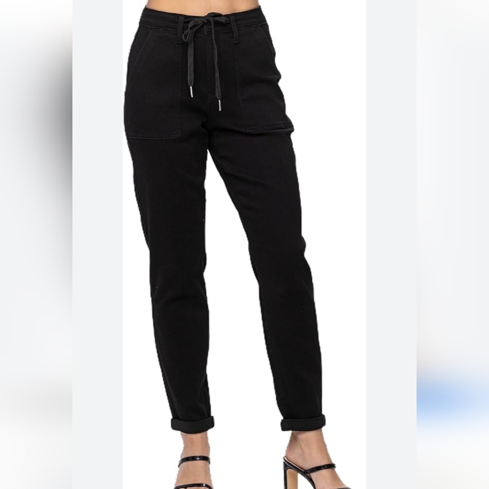 Judy Blue High-waisted Black Denim Double Roll‎ Cuff Jogger Jean, Size 7/28